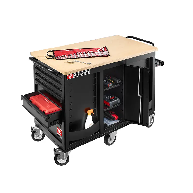 Facom Roll.Xxlhdwbs Mobile Workbench – Heavy-Duty Roller Trolley With Wooden Top (Black) 1