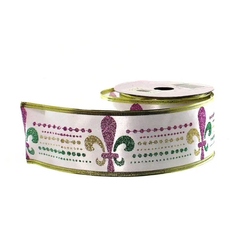 Fleur-De-Lis Embellished Ribbon – 2.5" Wide × 10 Yards, Purple 1