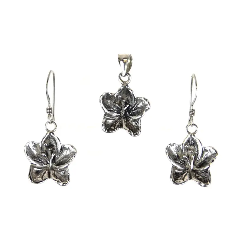 Floral-Themed Sterling Silver Pendant And Earring Set 1