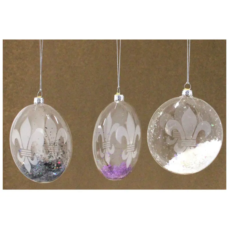 Frosted Fleur-De-Lis Blown Glass Holiday Ornament 1