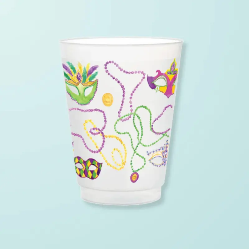 Frosted Glass Mardi Gras Beads Cup Set (6 Pcs) 1