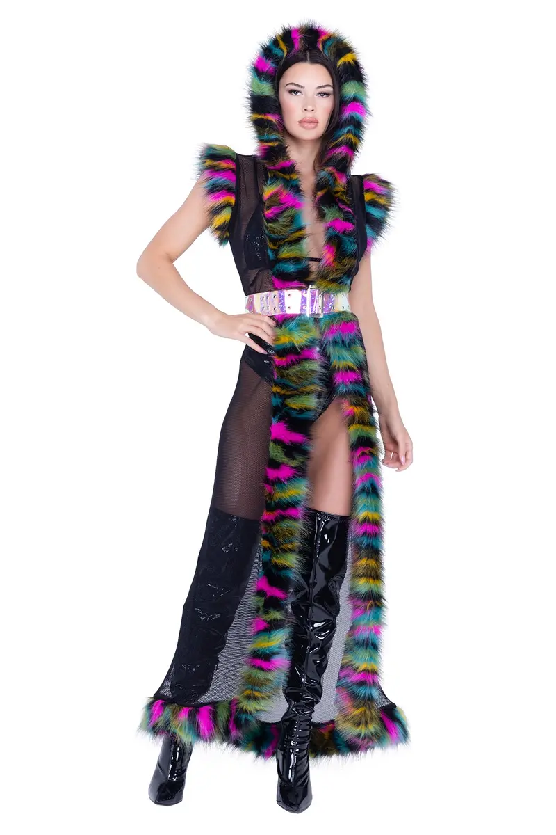 Fur-Trimmed Fishnet Duster Robe With Adjustable Belt – Fr156, 30% Off 1