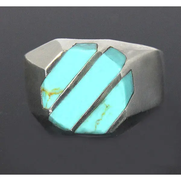 Geometric Turquoise Stripe Sterling Silver Ring – Size 11 1