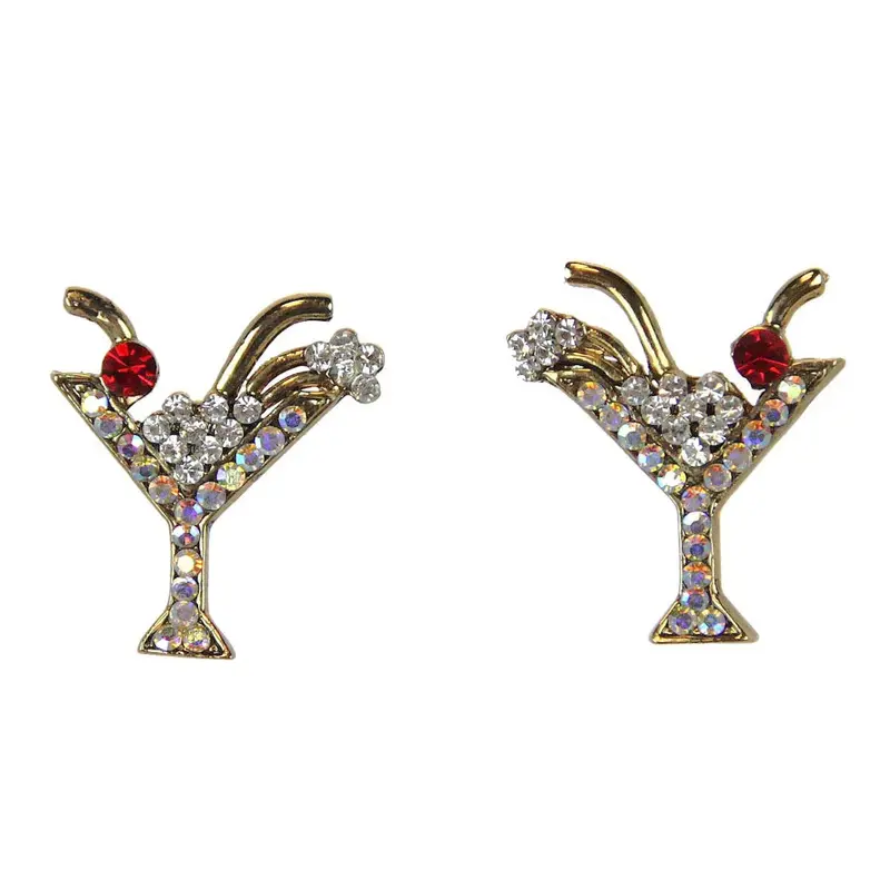 Gold Martini-Shaped Earrings With Diamond-Cut Ab Crystals 1