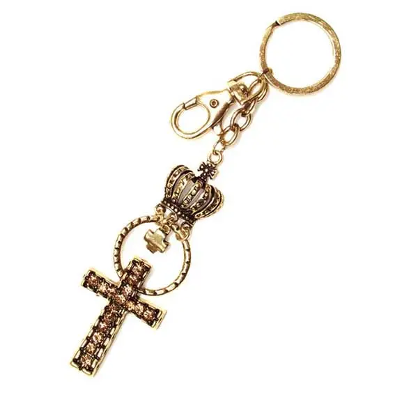 Gold-Tone Cross And Crown Keychain 1