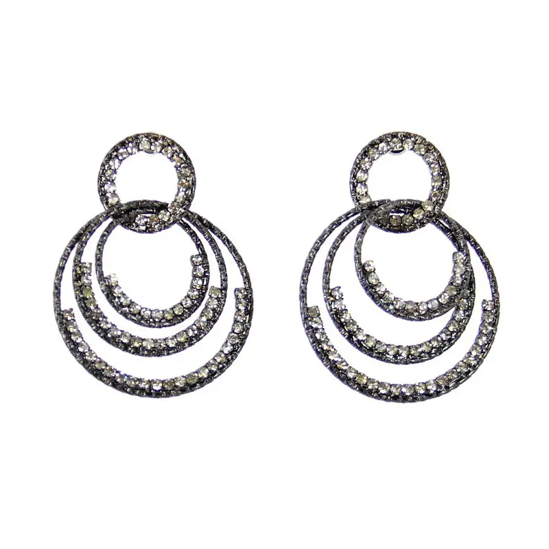 Gunmetal Rhinestone Stud Earrings – Hypoallergenic Finish 1