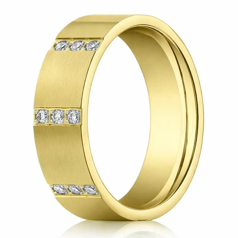 Hamilton Men'S 6Mm Satin-Finish 14K Yellow Gold Diamond Eternity Band 1