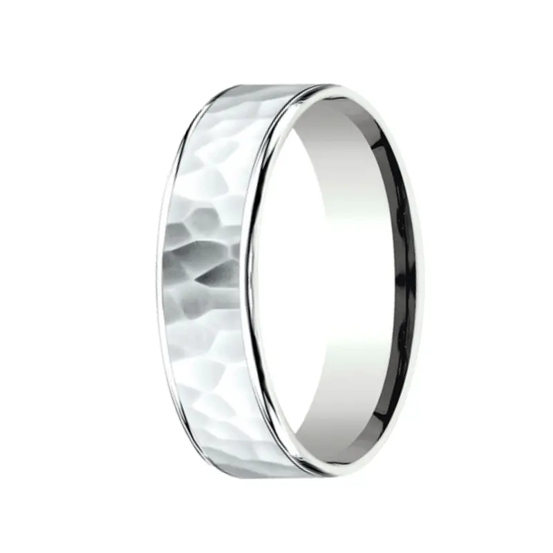Hammered-Texture Platinum Ring With Sleek Polished Edges – 6.5Mm 1