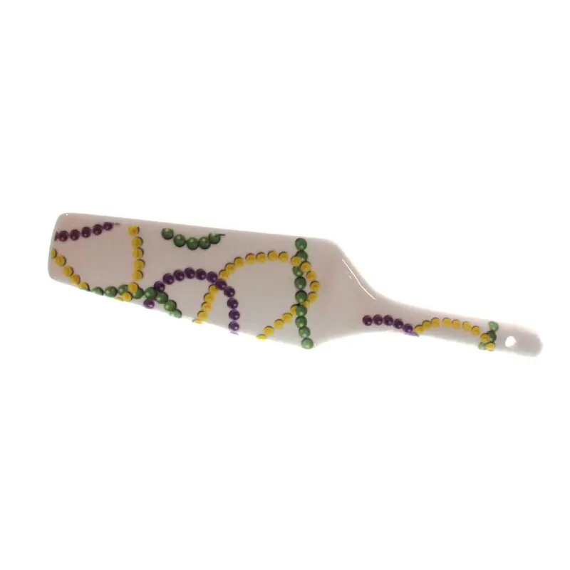 Handcrafted Ceramic Cake Server – Mardi Gras Beads Theme 1