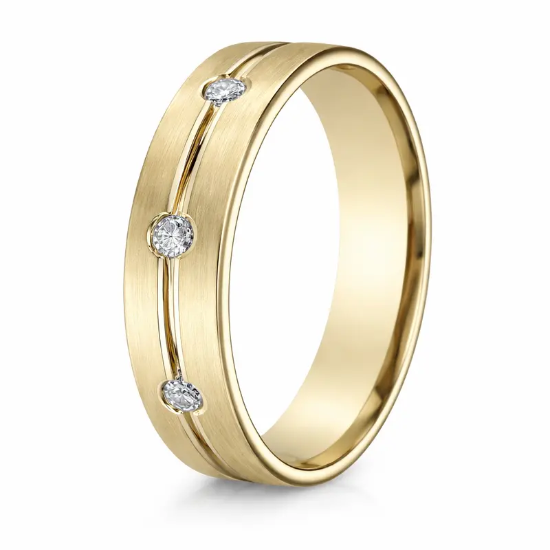 Handsome 14K Yellow Gold Diamond-Set Wedding Ring – 6Mm 1