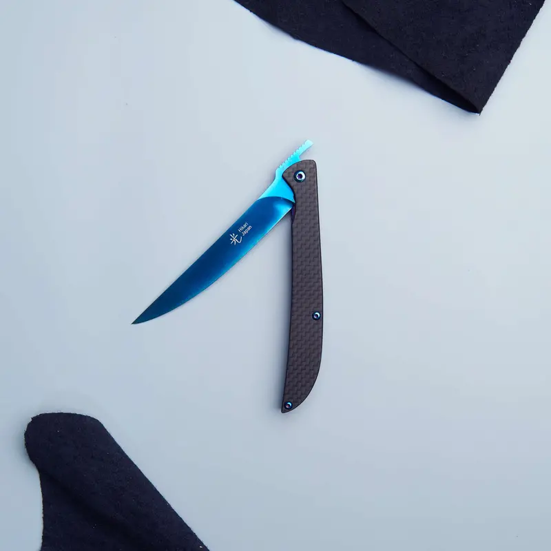 Hikari Folding Steak Knife With D2 Blue Titanium Edge 1
