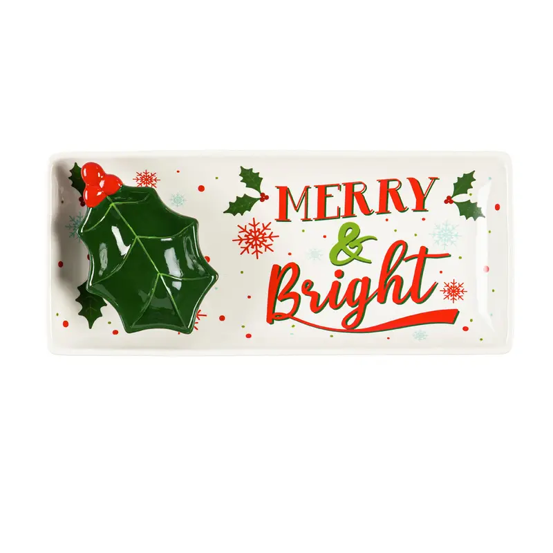 Holiday Chip And Dip Tray Set – Classic Christmas Traditions Design 1
