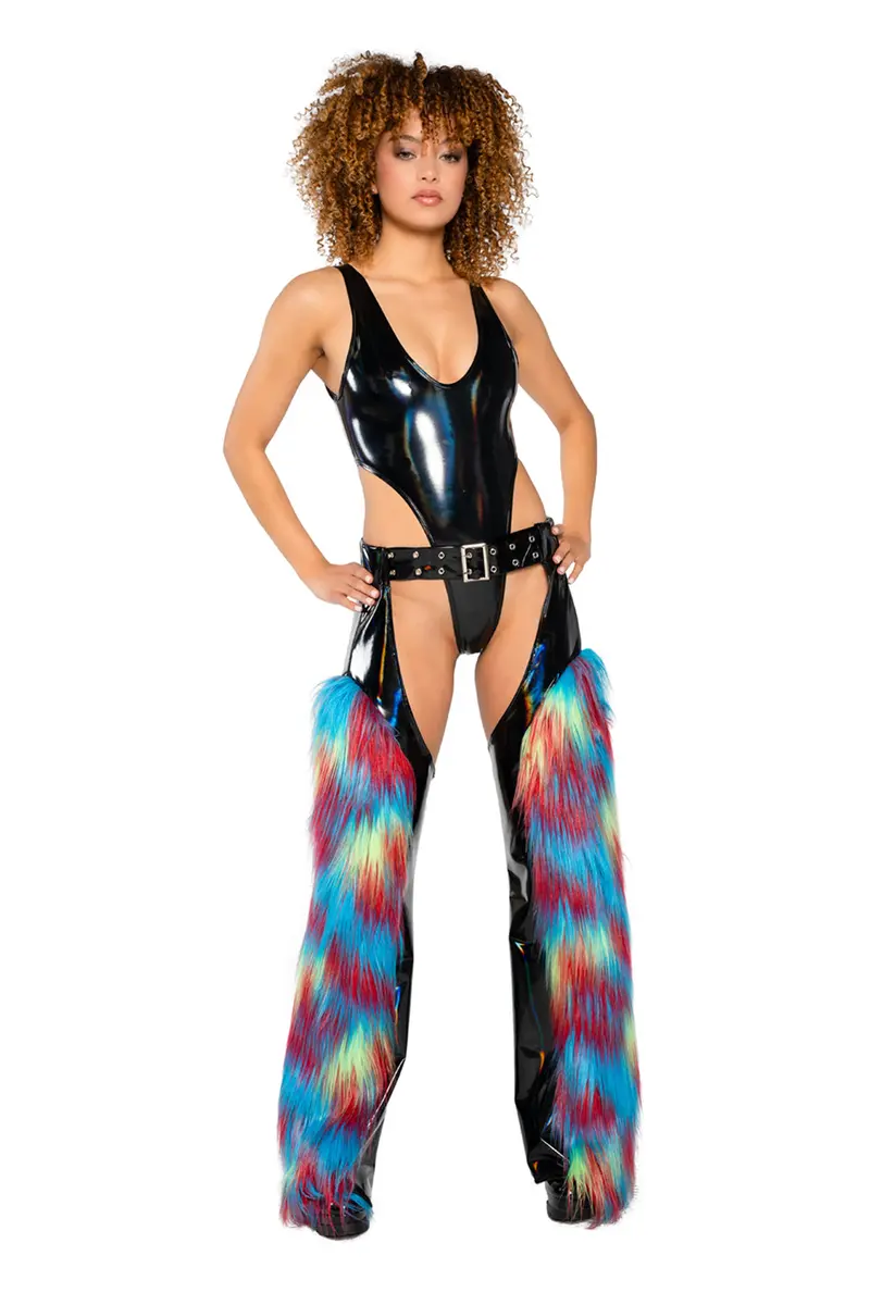 Holographic Pvc & Faux Fur Chaps – Edgy Jr221 Layering Essential 1