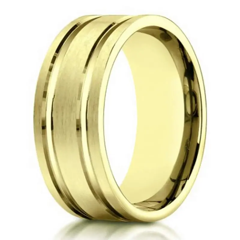 Horizon Wide 10K Yellow Gold Men'S Wedding Ring – 8Mm Band With Horizontal Polished Lines 1