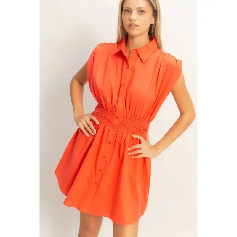 Hyfve Orange-Red Button-Up Midi Dress 1