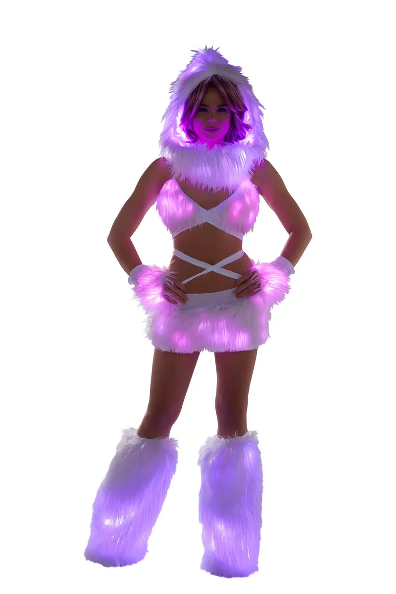Illuminated Faux Fur Skirt With Belt 9