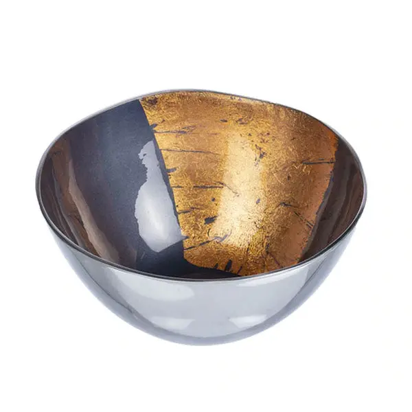 Indigo Glazed Serving Bowl With Hand-Applied Copper Leaf Accents 1