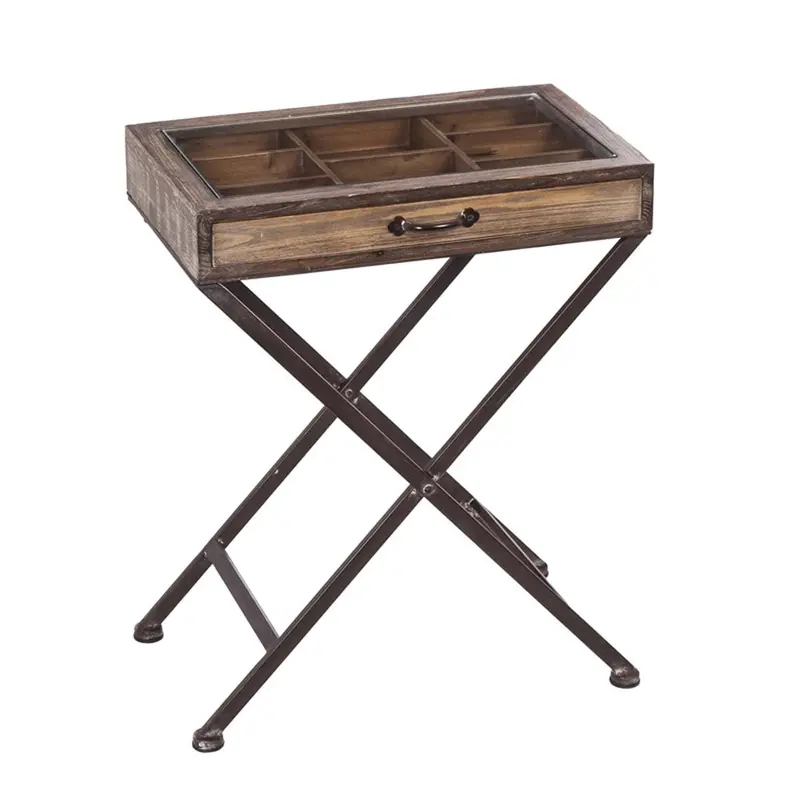 Industrial-Style Wooden Table With Metal Legs – Collectible Accent Piece 1