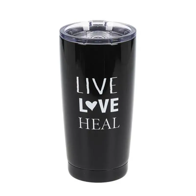 Insulated Coffee Tumbler With Inspirational 'Live Love Heal' Design 1