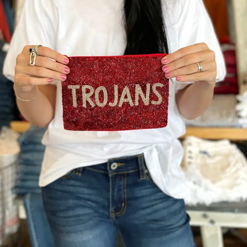 Jenks Trojans Beaded Pouch – School Spirit Zippered Organizing Bag 1