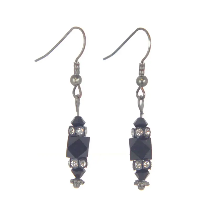 Jet Black Drop Bead Earrings In Silver 1