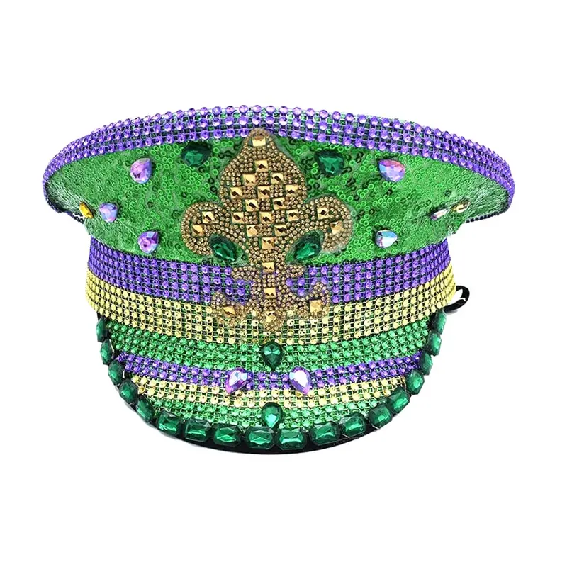 Jeweled Police Hat Featuring Fleur-De-Lis Detailing 1