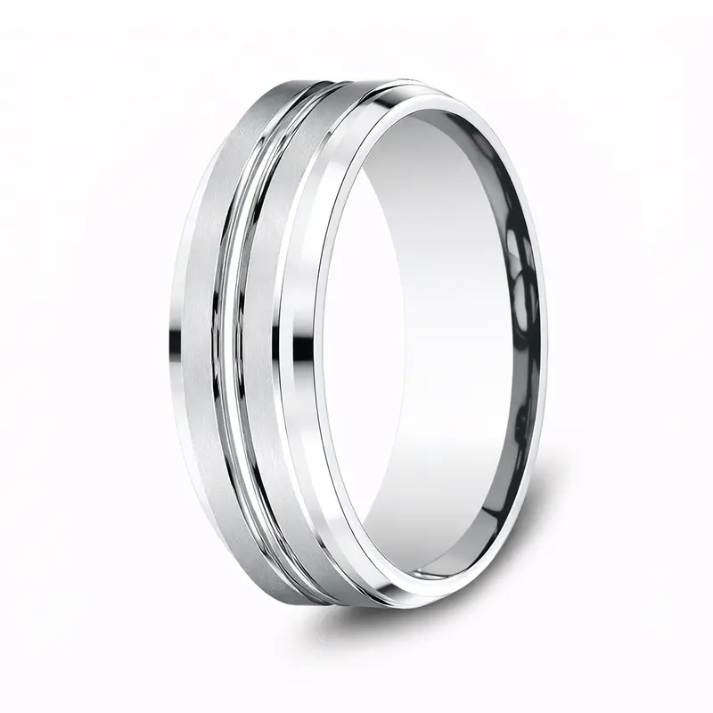 Kilo 950 Platinum Men'S Concave Center Cut Ring With Beveled Edge – 8Mm 1