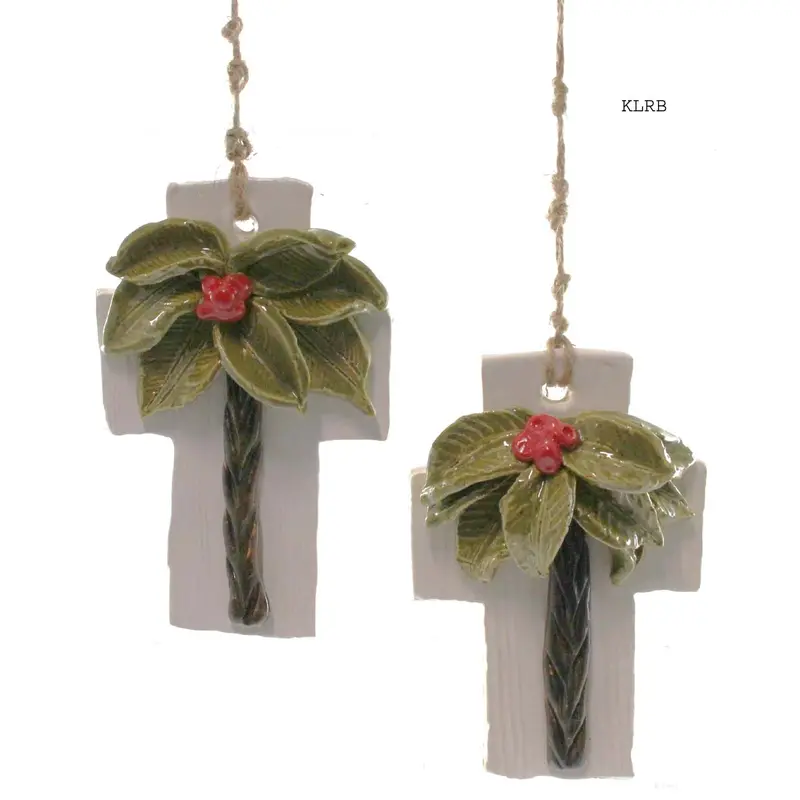 Kimberly Lang White Hurricane Cross Ornament With Red Berries 1