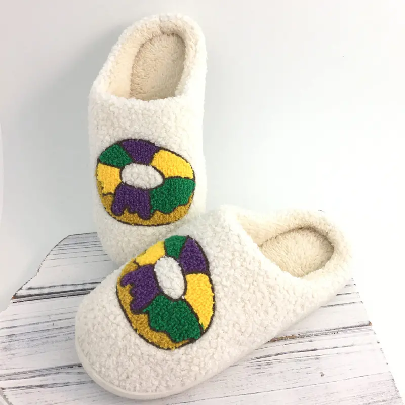 King Cake-Themed Fuzzy Slippers 1