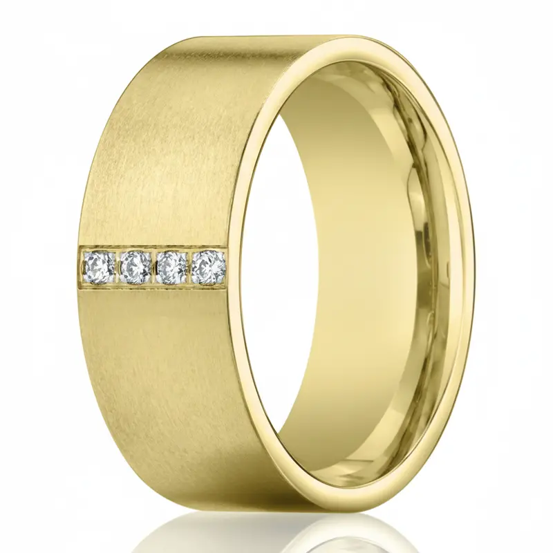 Langston Men'S 8Mm Pavé Diamond Wedding Band In Satin-Finish 14K Yellow Gold 1