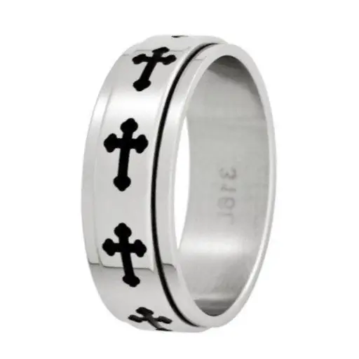 Latin Cross Stainless Steel Spinner Band — 8Mm Faith-Inspired Design 1