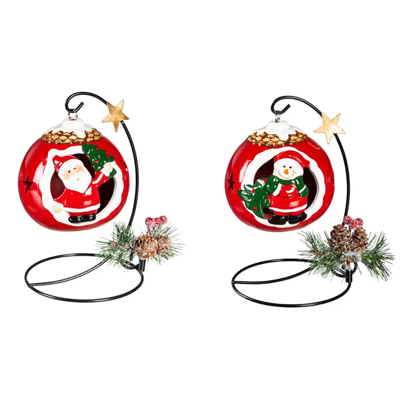 Led Lighted Ceramic Ornament – Santa Or Snowman Figure With Stand 1