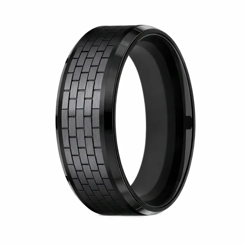 Lennon Black Titanium Ring With Block Inlay Design – 8Mm 1