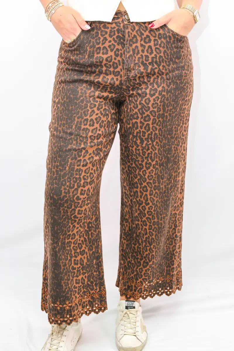 Leopard-Print High-Waisted Wide-Leg Pants 1