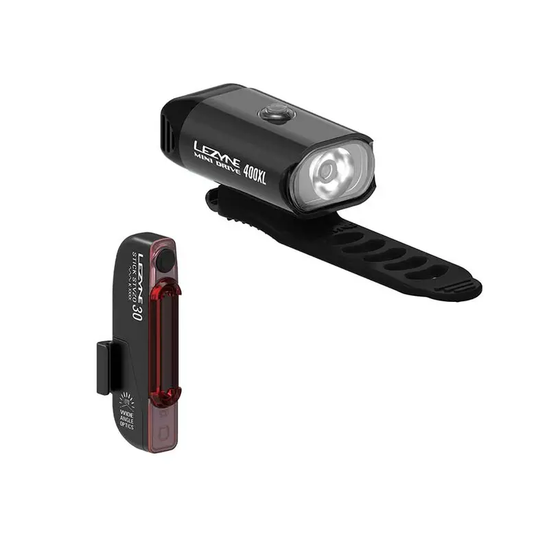 Lezyne Mini Drive 400 Front Light & Stick Rear Light Combo Set 1