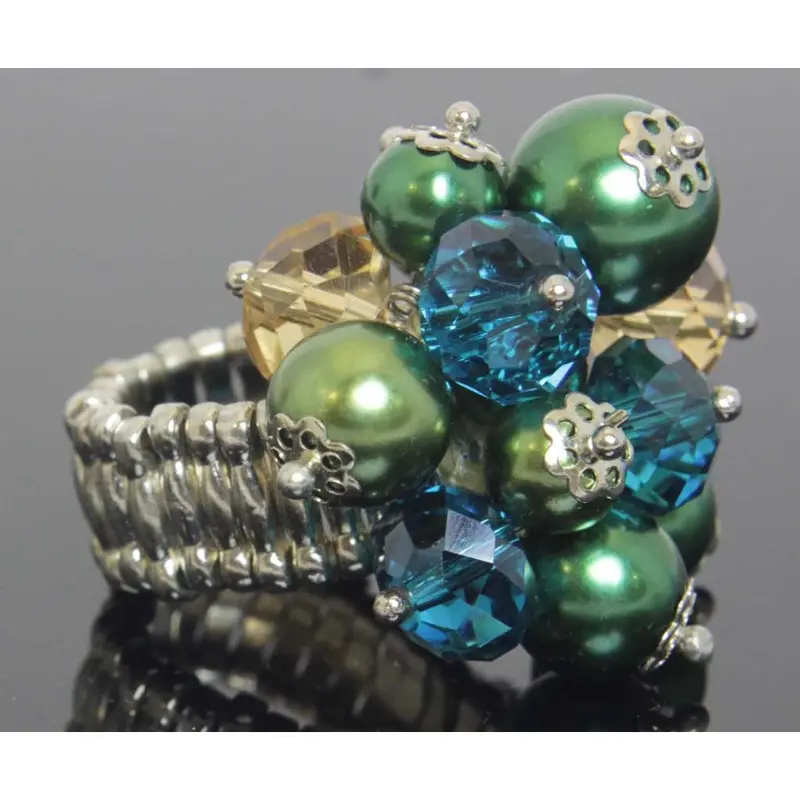 Love Match Stretch Ring – Green And Blue Accents 1