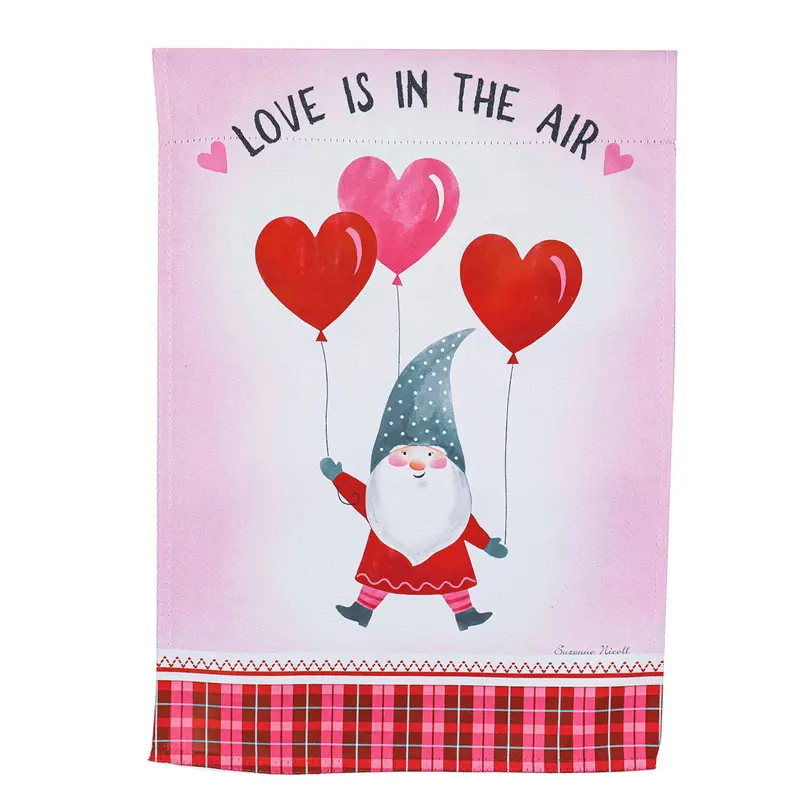 Love-Themed Gnome Suede Garden Flag 1