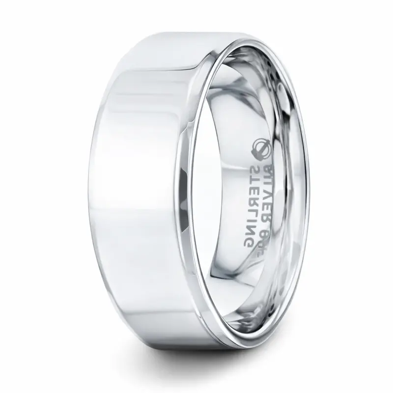 Lucid Sterling Silver Band – Sleek Flat Profile With Mirror-Polished Surface And Beveled Edges, 8Mm 1