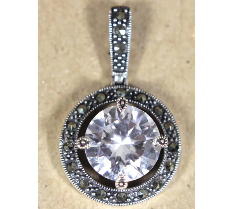 Marcasite And Diamond-Cut Cubic Zirconia Sterling Silver Pendant 1
