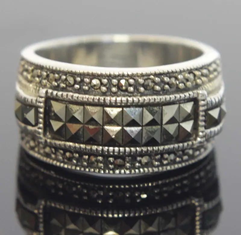 Marcasite Sterling Silver Band – Size 7.5 1