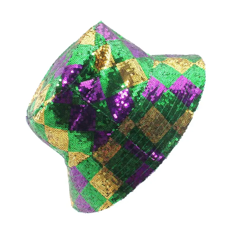 Mardi Gras Adult Harlequin Bucket Hat With Sequins 1