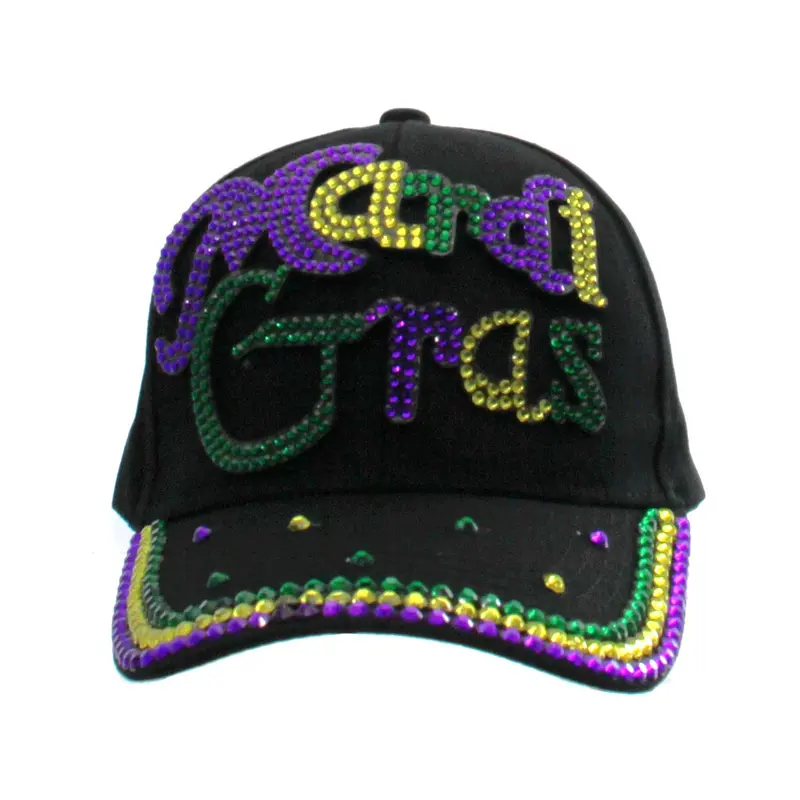 Mardi Gras Baseball Cap With Rhinestone Embellishments 1