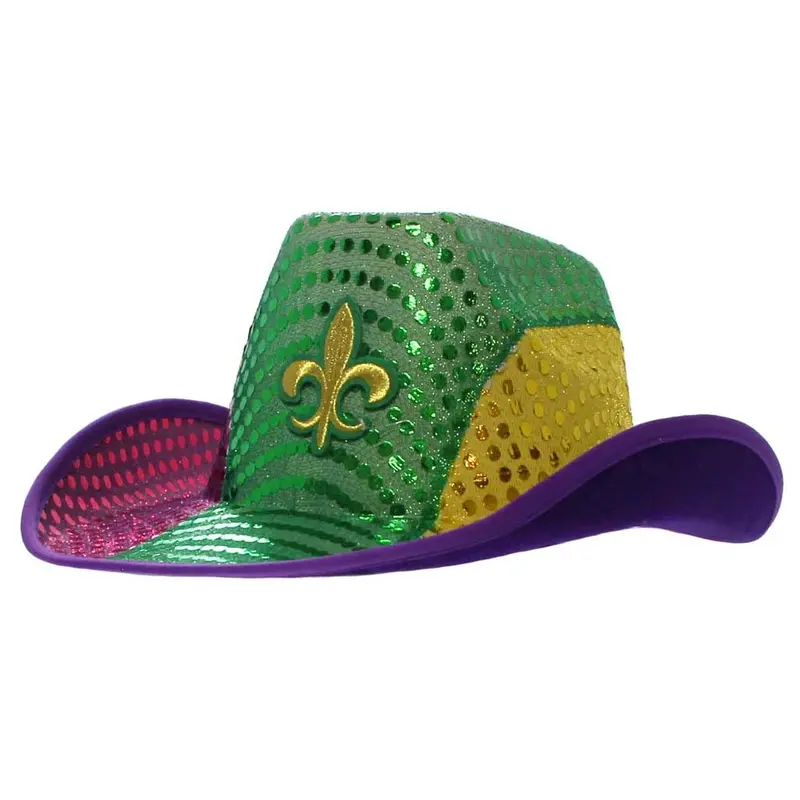 Mardi Gras Cowboy Hat With Gold Fleur-De-Lis Accent 1