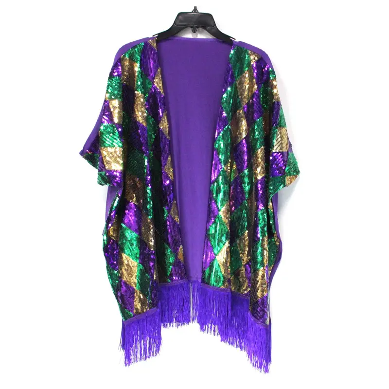 Mardi Gras Harlequin Sequin Wrap With Fringe Trim 1