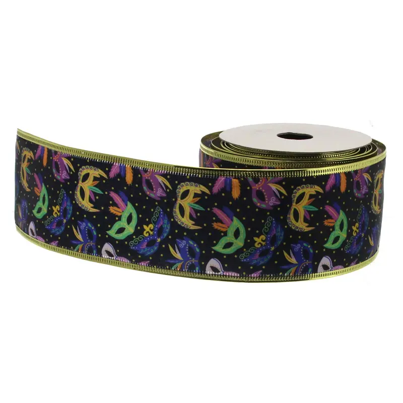 Mardi Gras Masks Galore Decorative Ribbon – 2.5" × 10 Yards 1