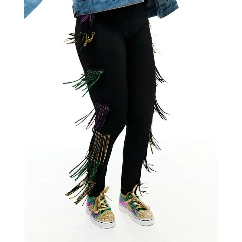 Mardi Gras Rhinestone Tassel Leggings – Adult 1
