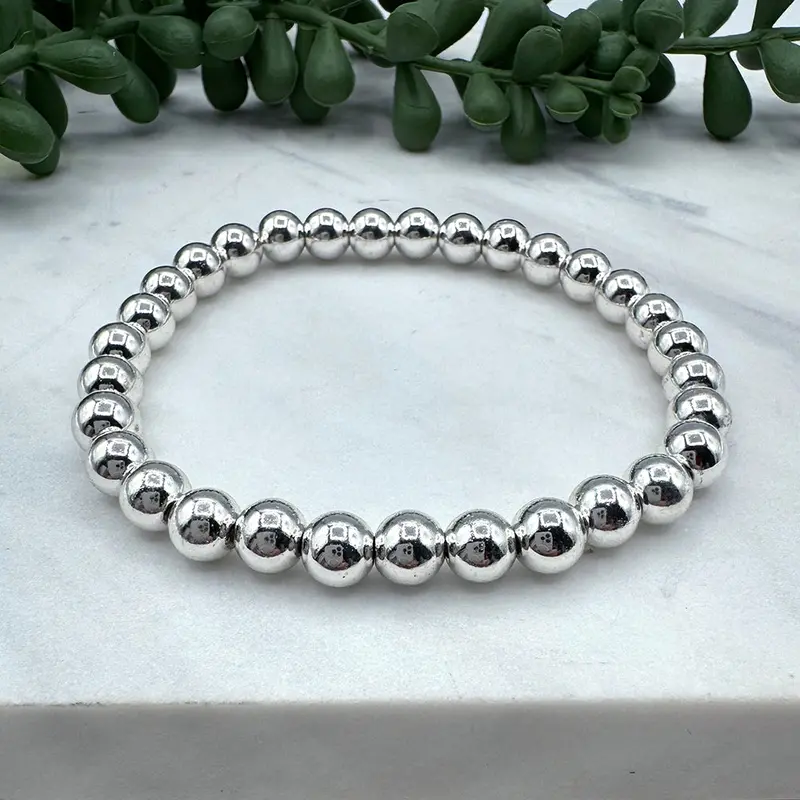 Minimalist 6Mm Silver Bead Stretch Bracelet 1