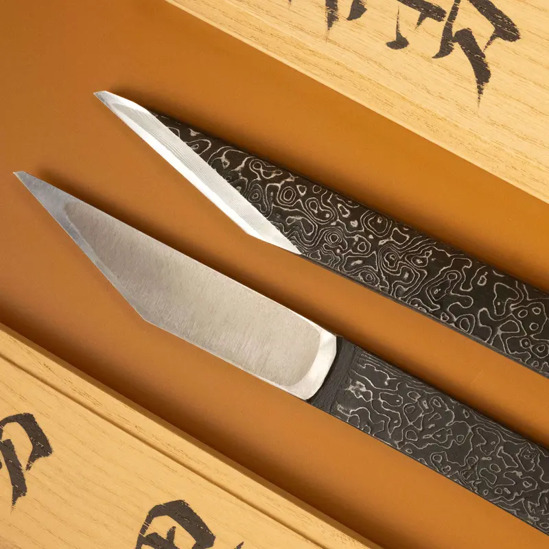 Mokume Damascus Kiridashi Knife By Tasai-San – Right-Handed Carving Blade 1