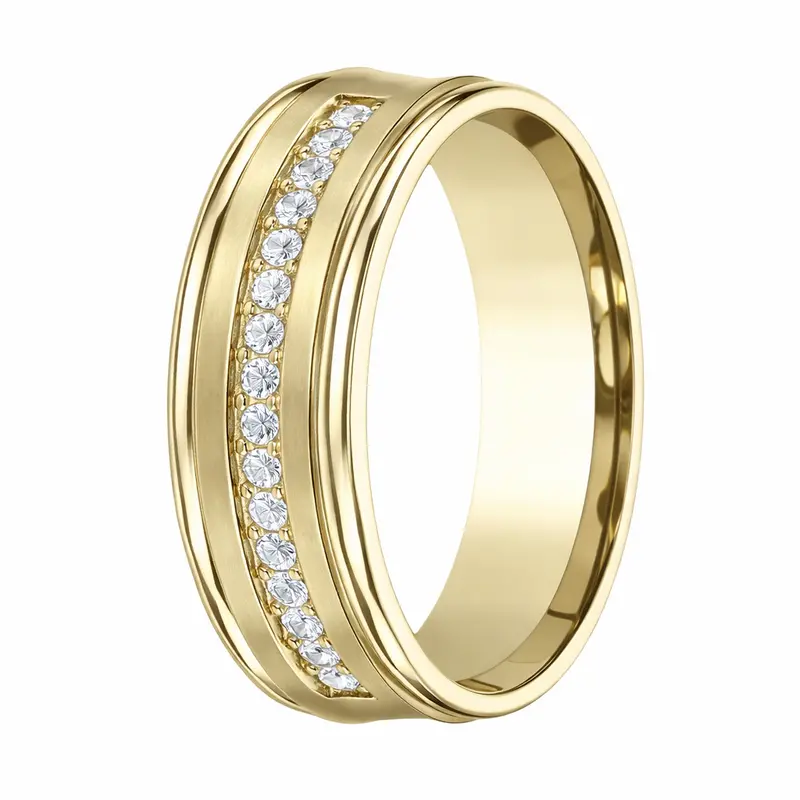 Montclair Men'S 7.5Mm Concave 14K Yellow Gold Wedding Band With Pavé Diamonds 1