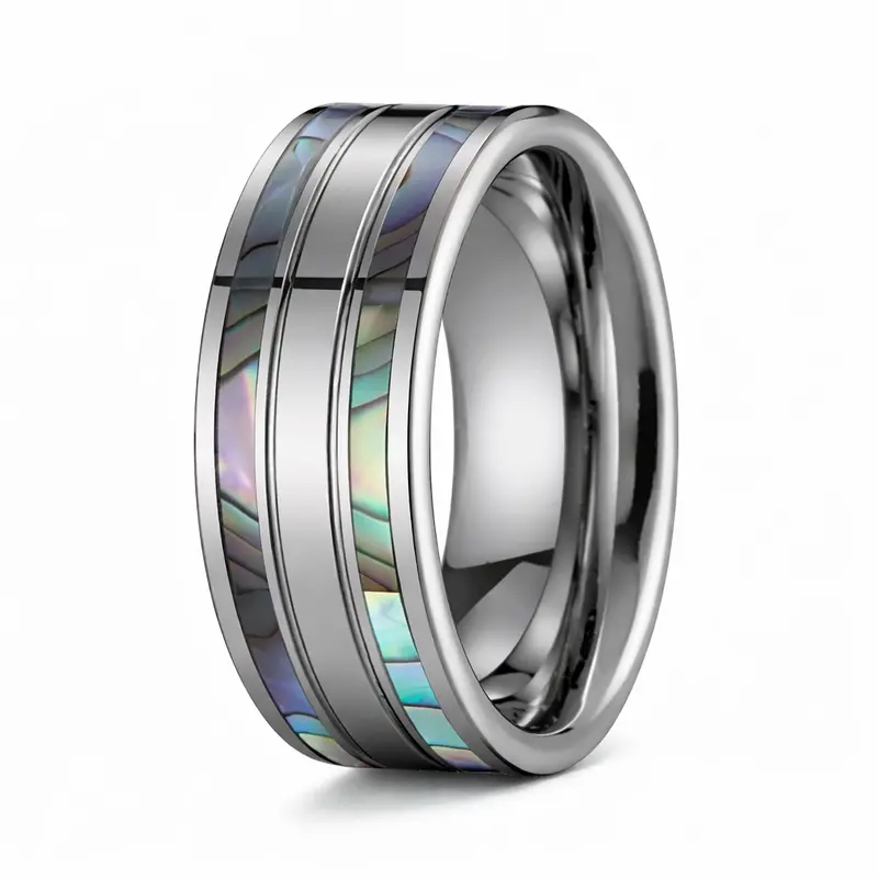 Ocean-Inspired Tungsten Band With Dual Shell Inlay – 8Mm 1